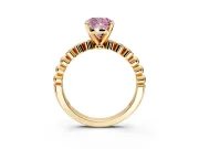 Solitaire Engagement Ring Setting for Fancy Pink Cushion Cut Center with Bezel-Dot Beaded Band and Prong Head in Yellow Gold