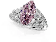 Halo Engagement Ring Setting for Fancy Pink Marquise Center with Marquise and Pave Bypass Band and Prong Head in Platinum