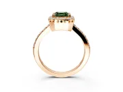 Halo Engagement Ring Setting for Fancy Green Asscher Cut Center with Inner Milgrain Border and Prong Head in Rose Gold
