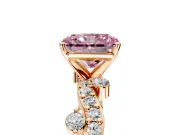 Solitaire Engagement Ring Setting for Fancy Pink Radiant Cut Center with Bar-Station Pave Twist and Prong Head in Rose Gold