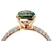 Solitaire Engagement Ring Setting for Fancy Green Radiant Cut Center with Domed Multi-Row Pave Band and Prong Head in Rose Gold