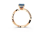 Side Accent Engagement Ring Setting for Fancy Blue Asscher Cut Center with Accent Shoulders and Prong Head in Rose Gold
