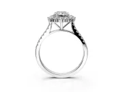 Halo Engagement Ring Setting for Radiant Cut Center with Single-Row Pave, Open Basket and Prong Head in Platinum