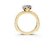 Solitaire Engagement Ring Setting for Heart-Shaped Center with Milgrain-Edged Pave Band and Prong Head in Yellow Gold