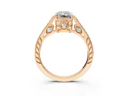 Cathedral Engagement Ring Setting for Radiant Cut Center with Antique-Style Pave Band and Prong Head in Rose Gold