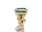 Solitaire Engagement Ring Setting for Fancy Green Princess Cut Center with Bar-Station Pave Twist and Prong Head in Yellow Gold