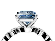 Solitaire Engagement Ring Setting for Fancy Blue Princess Cut Center with Milgrain Bezel Accents and Prong Head in White Gold