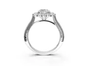 Milgrain Halo Engagement Ring Setting for Cushion Cut Center with Bezel Point Accents and Prong Head in White Gold