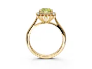Starburst Halo Engagement Ring Setting for Fancy Yellow Cushion Cut Center with Thin Round-Wire Band and Prong Head in Yellow Gold