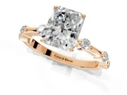 Solitaire Engagement Ring Setting for Radiant Cut Center with Bezel Station Band and Prong Head in Rose Gold