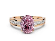 Solitaire Engagement Ring Setting for Fancy Pink Oval Center with Princess Cut Channel Band and Prong Head in Rose Gold