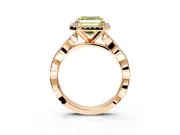Halo Engagement Ring Setting for Fancy Yellow Asscher Cut Center with Pave and Plain Twist Band and Prong Head in Rose Gold