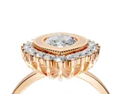 Halo Engagement Ring Setting for Marquise Center with Milgrain Bezel Rim, Plain Band and Prong Head in Rose Gold