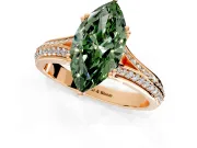 Solitaire Engagement Ring Setting for Fancy Green Marquise Center with Pave Rail Split Shank and Prong Head in Rose Gold