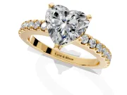 Solitaire Engagement Ring Setting for Heart-Shaped Center with Single Row Accent Band and Prong Head in Yellow Gold