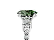 3 Stone Engagement Ring Setting for Fancy Green Oval Center with Round Cut Side Accents and Prong Head in Platinum