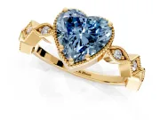 Milgrain Bezel Engagement Ring Setting for Fancy Blue Heart-Shaped Center with Marquise Stations and Bezel Head in Yellow Gold