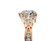 Cluster Engagement Ring Setting for Heart-Shaped Center with Bezel Accent Clusters and Prong Head in Rose Gold