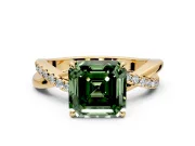 Crossover Engagement Ring Setting for Fancy Green Asscher Cut Center with Pave and Plain Strands and Prong Head in Yellow Gold