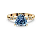 Solitaire Engagement Ring Setting for Fancy Blue Heart-Shaped Center with Bezel-Dot Beaded Band and Prong Head in Yellow Gold