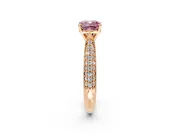 Solitaire Engagement Ring Setting for Fancy Pink Cushion Cut Center with Multi-Row Accents and Prong Head in Rose Gold