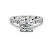 Solitaire Engagement Ring Setting for Radiant Cut Center with Crossover Accents and Prong Head in Platinum