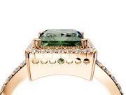 Halo Engagement Ring Setting for Fancy Green Princess Cut Center with Inner Milgrain Border and Prong Head in Rose Gold