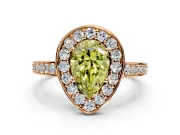 Bezel-Framed Halo Engagement Ring Setting for Fancy Yellow Pear-Shaped Center with Pave Band and Prong Head in Rose Gold