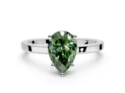 Hidden Halo Engagement Ring Setting for Fancy Green Pear-Shaped Center with Wide Flat Plain Band and Prong Head in Platinum