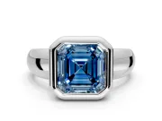 Solitaire Engagement Ring Setting for Fancy Blue Asscher Cut Center with Wide Band and Bezel Head in Platinum
