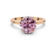 Hidden Halo Engagement Ring Setting for Fancy Pink Round Cut Center with Plain Rounded Band and Prong Head in Rose Gold