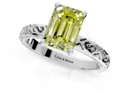 Solitaire Engagement Ring Setting for Fancy Yellow Emerald Cut Center with Scrollwork Band and Prong Head in White Gold