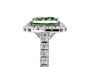 Halo Engagement Ring Setting for Fancy Green Princess Cut Center with Raised Halo, Pave Band and Prong Head in White Gold