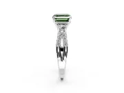 3 Stone Engagement Ring Setting for Fancy Green Asscher Cut Center with Pave Split Shank and Prong Head in Sterling Silver