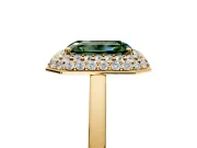 Halo Engagement Ring Setting for Fancy Green Emerald Cut Center with Plain Tapered Band and Prong Head in Yellow Gold