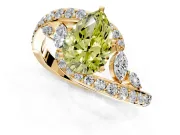 Solitaire Engagement Ring Setting for Fancy Yellow Pear-Shaped Center with Pave Bypass Twist Band and Prong Head in Yellow Gold