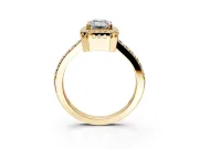 Halo Engagement Ring Setting for Emerald Cut Center with Inner Milgrain Border and Prong Head in Yellow Gold