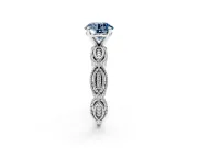 Solitaire Engagement Ring Setting for Fancy Blue Round Cut Center with Marquise Panel Band and Prong Head in Sterling Silver