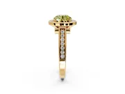 Halo Engagement Ring Setting for Fancy Yellow Round Cut Center with Outer Bezel Rim, Pave Band and Prong Head in Yellow Gold