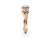 Solitaire Engagement Ring Setting for Fancy Blue Princess Cut Center with Pave and Plain Crossover Band and Prong Head in Rose Gold