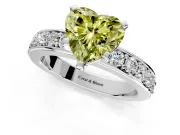 Solitaire Engagement Ring Setting for Fancy Yellow Heart-Shaped Center with Channel-Set Accents and Prong Head in White Gold
