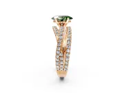 Solitaire Engagement Ring Setting for Fancy Green Oval Center with Woven 3-Strand Pave Band and Prong Head in Rose Gold