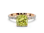 Solitaire Engagement Ring Setting for Fancy Yellow Cushion Cut Center with Micro Pave Band and Prong Head in Rose Gold