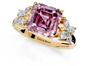 Floral Engagement Ring Setting for Fancy Pink Princess Cut Center with Marquise Cluster Shoulders and Prong Head in Yellow Gold