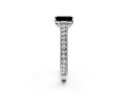 Solitaire Engagement Ring Setting for Fancy Black Emerald Cut Center with Engraved Pave Band and Prong Head in Sterling Silver