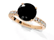 Solitaire Engagement Ring Setting for Fancy Black Round Cut Center with Band of Accents and Prong Head in Rose Gold