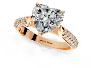 Solitaire Engagement Ring Setting for Heart-Shaped Center with Multi-Row Accents and Prong Head in Rose Gold
