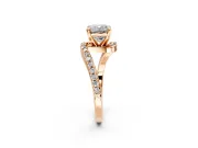 Solitaire Engagement Ring Setting for Cushion Cut Center with Pave Bypass Swirl Band and Prong Head in Rose Gold