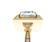 Halo Engagement Ring Setting for Princess Cut Center with Milgrain Rim, Pave Band and Prong Head in Yellow Gold