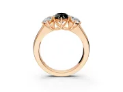 3 Stone Engagement Ring Setting for Fancy Black Marquise Center with Raised Basket Heads and Prong Head in Rose Gold
